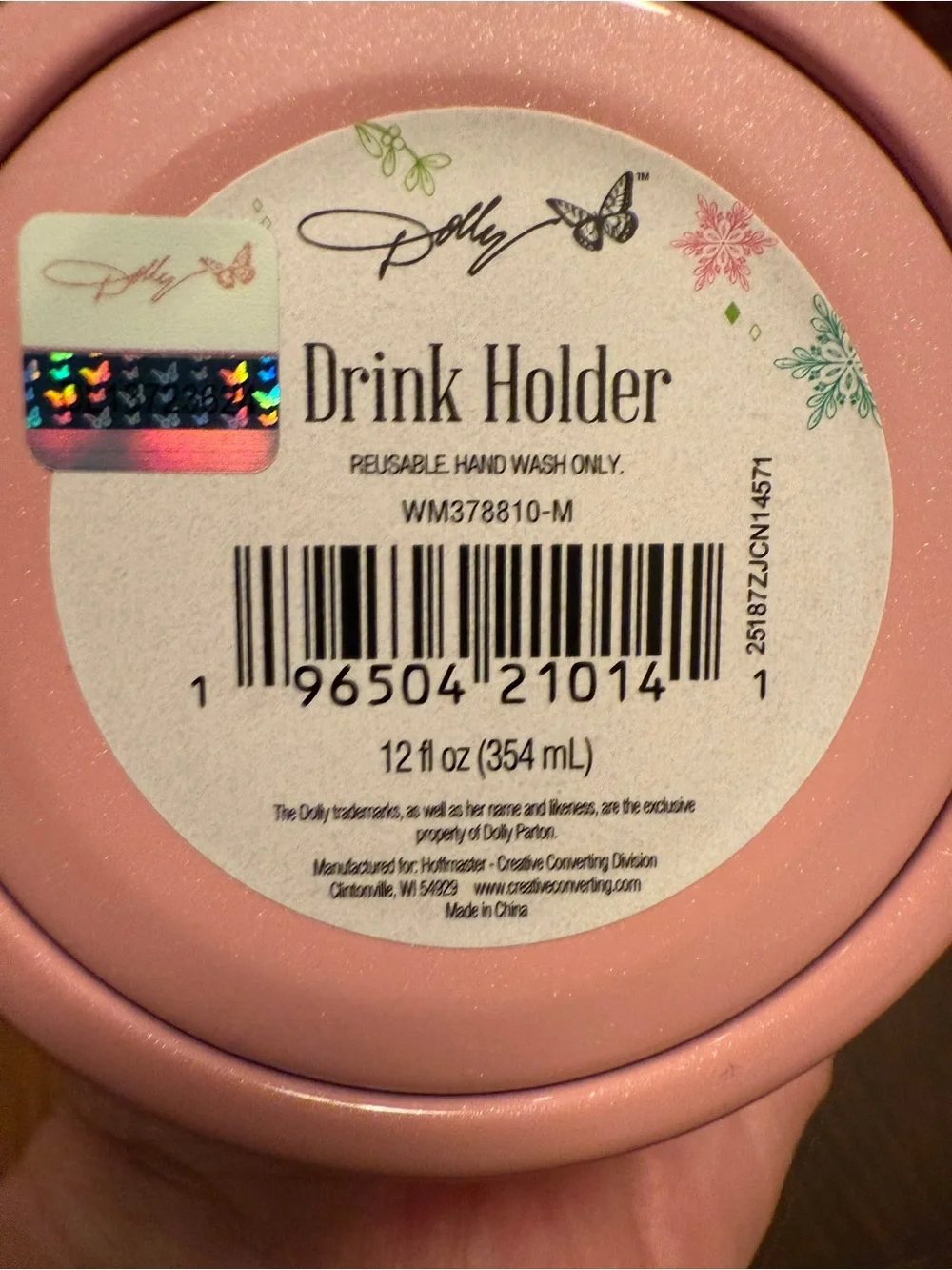 Dolly Parton Pink Slim Drink Holder Tumbler Gold Script WHAT WOULD DOLLY DO?